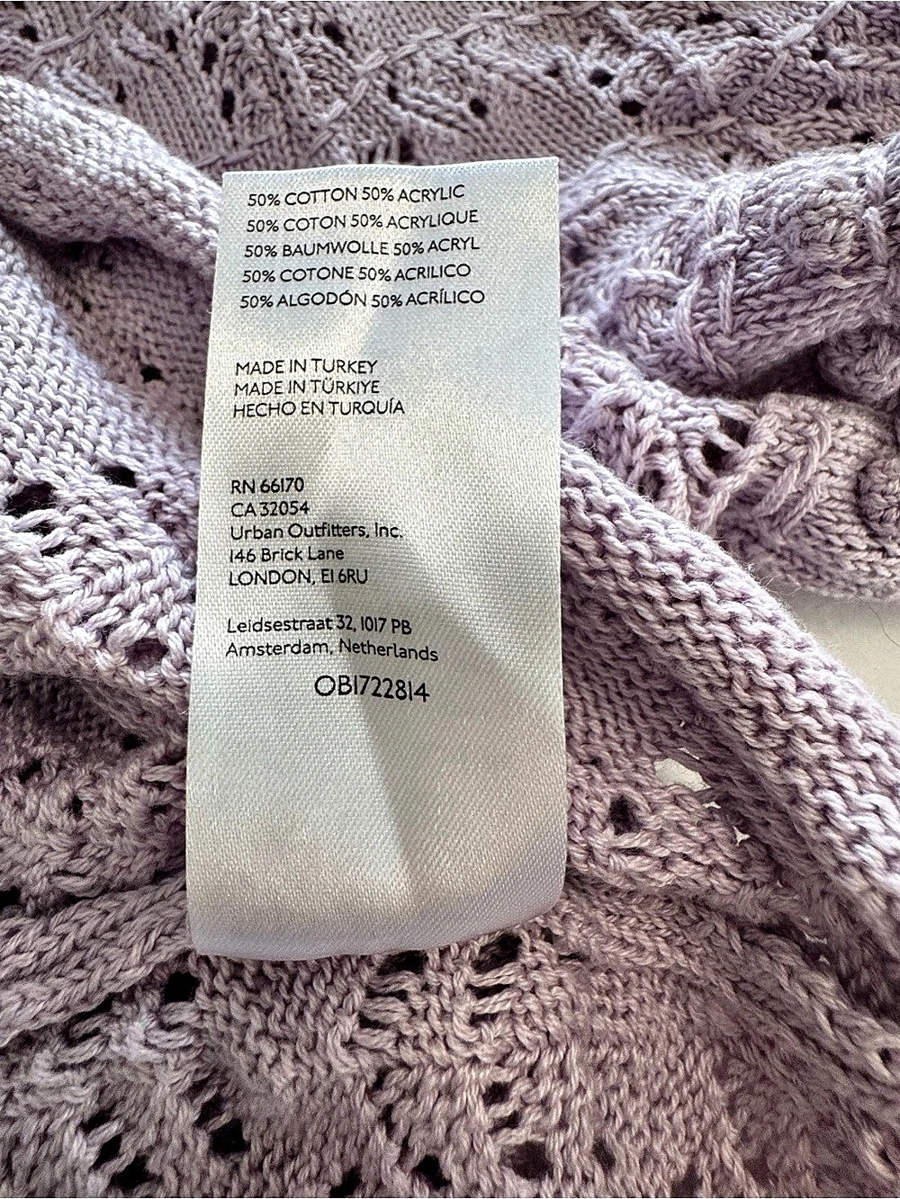 Anthropologie Lavender Pointelle Crochet Knit Puff Sleeve Top Sweater Sz L - Picture 5 of 7